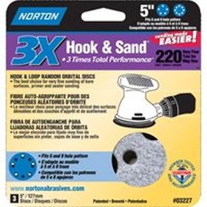 Norton 03227 Sanding Disc, 5 in Dia, 11/16 in Arbor, Coated, P220 Grit, Very Fine, Alumina Ceramic Abrasive, Spiral