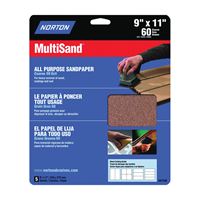 Norton MultiSand 07660747750 Sanding Sheet, 11 in L, 9 in W, Coarse, 60 Grit, Aluminum Oxide Abrasive, Paper Backing 