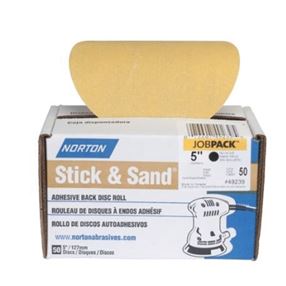 NORTON Stick & Sand 07660749237 Disc Roll, 5 in Dia, Coated, P60 Grit, Coarse, Aluminum Oxide Abrasive, No-Hole