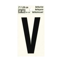 HY-KO RV-25/V Reflective Letter, Character: V, 2 in H Character, Black Character, Silver Background, Vinyl 10 Pack 