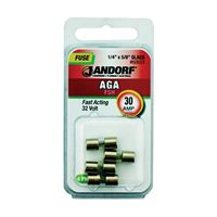 Jandorf 60623 Fast Acting Fuse, 30 A, 32 V, 1 kA Interrupt, Glass Body 