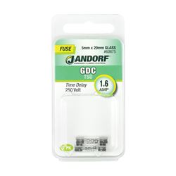 Jandorf 60675 Time Delay Fuse, 1.6 A, 250 V, 35 A Interrupt, Glass Body 