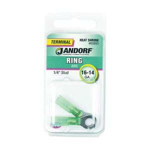 Jandorf 60895 Ring Terminal, 16 to 14 AWG Wire, 1/4 in Stud, Green