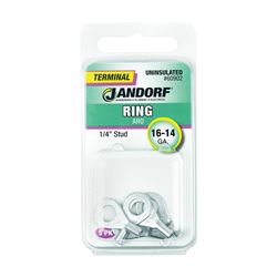 Jandorf 60902 Ring Terminal, 16 to 14 AWG Wire, 1/4 in Stud, Copper Contact 