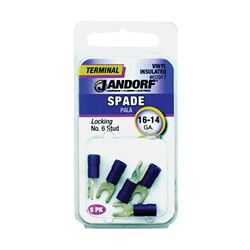 Jandorf 60917 Spade Terminal, 600 V, 16 to 14 AWG Wire, #6 Stud, Vinyl Insulation, Copper Contact, Blue 