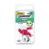 Jandorf 60975 Ring Terminal, 22 to 18 AWG Wire, 1/4 in Stud, Vinyl Insulation, Copper Contact, Red 