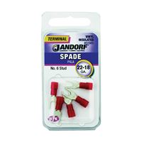 Jandorf 60985 Spade Terminal, 600 V, 22 to 18 AWG Wire, #6 Stud, Vinyl Insulation, Copper Contact, Red 