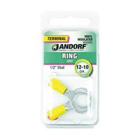 Jandorf 60992 Ring Terminal, 12 to 10 AWG Wire, 1/2 in Stud, Vinyl Insulation, Copper Contact, Yellow 