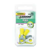Jandorf 60993 Ring Terminal, 12 to 10 AWG Wire, 1/4 in Stud, Vinyl Insulation, Copper Contact, Yellow 