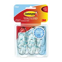 Command 17091CLR-VP Adhesive Hook, 2 lb, 6-Hook, Plastic, Clear, Pack of 2 