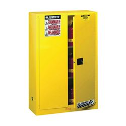 Justrite 894500 Safety Cabinet, 45 gal, 43 in OAW, 65 in OAH, 18 in OAD, 2-Shelf, Steel, Yellow 