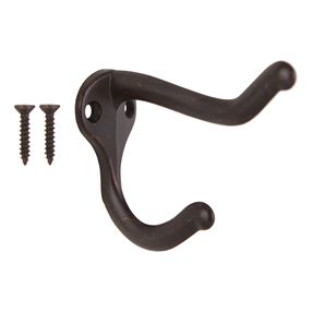 ProSource H62-B076 Coat and Hat Hook, 22 lb, 2-Hook, 1 in Opening, Zinc, Oil-Rubbed Bronze