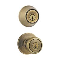 Kwikset 690T5CP6ALRCSK6 Knob Lockset, 3 Grade, Keyed Key, Antique Brass, 2-3/8 x 2-3/4 in Backset, K6 Keyway 