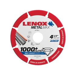 Lenox MetalMax 1972921 Cut-Off Wheel, 4-1/2 in Dia, 3/64 in Thick, 7/8 in Arbor, 40, 50 Grit, Diamond Abrasive 