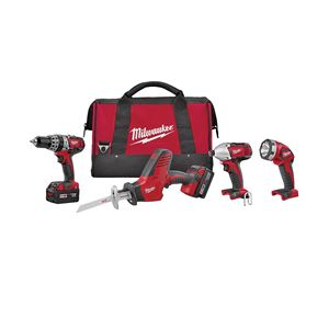 Milwaukee 2695-24 Combination Kit, Battery Included, 18 V, 4-Tool, Lithium-Ion Battery