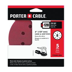 Porter-Cable 735801205 Sanding Disc, 5 in Dia, 120 Grit, Fine, Aluminum Oxide Abrasive, 8-Hole 