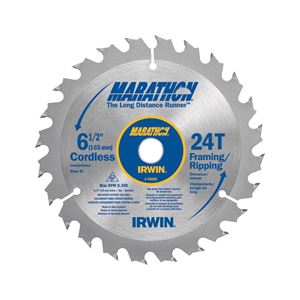 Irwin Marathon 24029 Circular Saw Blade, 6-1/2 in Dia, 5/8 in Arbor, 24-Teeth, Carbide Cutting Edge, Pack of 3