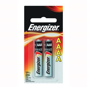 Energizer E96 E96-BP-2 Battery, 1.5 V Battery, 150 mAh, AAAA Battery, Alkaline, Manganese Dioxide, Zinc
