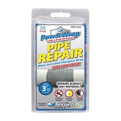 FERNCO Pow-R Wrap FPW3132CS Pipe Wrap Repair Kit, 132 in L, 3 in W, Epoxy/Fiberglass, Gray 
