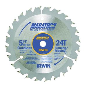 Irwin Marathon 14017 Circular Saw Blade, 5-3/8 in Dia, 0.39 in Arbor, 24-Teeth, Carbide Cutting Edge