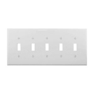 Eaton Wiring Devices PJ5W Wallplate, 10-1/2 in L, 4.88 in W, 5 -Gang, Polycarbonate, White, High-Gloss