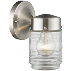 Boston Harbor Outdoor Wall Lantern, 120 V, 60 W, A19 or CFL Lamp, Steel Fixture, Brushed Nickel 
