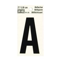 Hy-Ko RV-25/A Reflective Letter, Character: A, 2 in H Character, Black Character, Silver Background, Vinyl, Pack of 10 