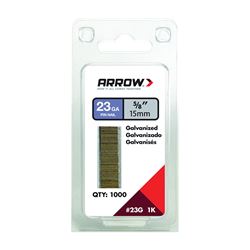 Arrow 23G15-1K Pin Nail, 5/8 in L, 23 Gauge, Galvanized Steel, Round Shank 