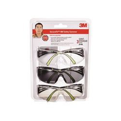 3M SF400-W-3PK Safety Eyewear, Anti-Fog, Scratch-Resistant Lens, Neon Green/Black Frame 
