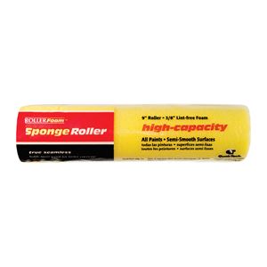 RollerLite High-Capacity 9FM038-M Roller Cover, 3/8 in Thick Nap, 9 in L, Foam Cover, Yellow