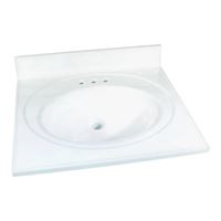 Foremost WS-2225 Vanity Top, 25 in OAL, 22 in OAW, Marble, Solid White, Oval Bowl, Countertop Edge 