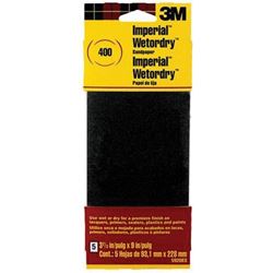 3M 5920-18-CC Sandpaper, 9 in L, 3.66 in W, Extra Fine, 400 Grit, Silicon Carbide Abrasive, Paper Backing 