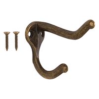 ProSource H62-B071 Coat and Hat Hook, 22 lb, 2-Hook, 1 in Opening, Zinc, Antique Brass 