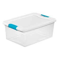 Sterilite 14948012 Latching Box, Plastic, Clear/White, 16-1/4 in L, 11-1/4 in W, 6-3/4 in H 