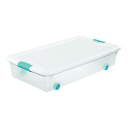 Sterilite 14988004 Latching Box, Plastic, Clear/White, 33-7/8 in L, 18-3/4 in W, 7 in H 