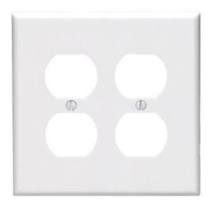 Leviton 80516-W Receptacle Wallplate, 4-7/8 in L, 4.94 in W, Midway, 2 -Gang, Plastic, White, Surface Mounting