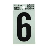 Hy-Ko RV-25/6 Reflective Sign, Character: 6, 2 in H Character, Black Character, Silver Background, Vinyl, Pack of 10 