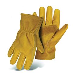 Boss 6039L Gloves with Palm Patch, L, Keystone Thumb, Elastic Cuff, Cowhide Leather, Tan 