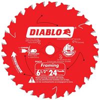 Diablo D0624A Framing Trim Saw Blade, 6-1/2 in Dia, 5/8 in Arbor, 24-Teeth, Carbide Cutting Edge, Pack of 10 