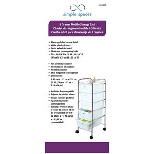 Simple Spaces G005-CH Storage Cart, 5-Shelf, 15-3/8 in OAL, 13 in OAW, White Shelf