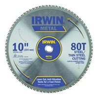 Irwin 4935561 Blade, 10 in Dia, 5/8 in Arbor, 80-Teeth, Carbide Cutting Edge, Applicable Materials: Metal, Thin Steel 