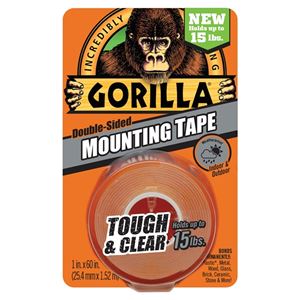 Gorilla Tough & Clear 6065003 Mounting Tape, 60 in L, 1 in W, Clear