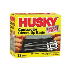 Husky HK42WC032B Contractor Clean-Up Bag, 42 gal Capacity, Polyethylene, Black 