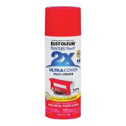 Painters Touch 2X Ultra Cover 334084 Spray Paint, Satin, Poppy Red, 12 oz, Aerosol Can 