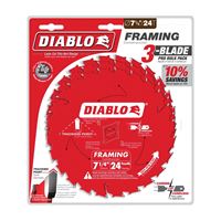 Diablo D0724X3 Saw Blade, 7-1/4 in Dia, 5/8 in Arbor, 24-Teeth, Applicable Materials: Wood 