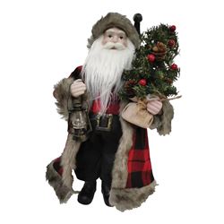 Hometown Holidays 22521 Christmas Figurine, 18 in H, Buffalo Plaid Plush Santa, 80% Polyester, 18% Plastic and 2% Others 6 Pack 