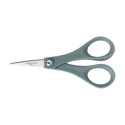 FISKARS 01-004681J Scissor, 5 in OAL, 1-5/8 in L Cut, Stainless Steel Blade, Double Loop Handle, Gray Handle 