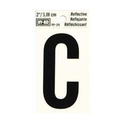 HY-KO RV-25/C Reflective Letter, Character: C, 2 in H Character, Black Character, Silver Background, Vinyl 10 Pack 