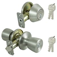 Prosource BS621BRA4B Deadbolt and Entry Lockset, 3 Grade, Tulip Handle, Keyed Alike Key, Stainless Steel, KW1 K2 Keyway 2 Pack 