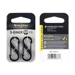 Nite Ize S-Biner Series SB1-2PK-01 Dual Carabiner, #1 Dia Ring, Stainless Steel, Black 